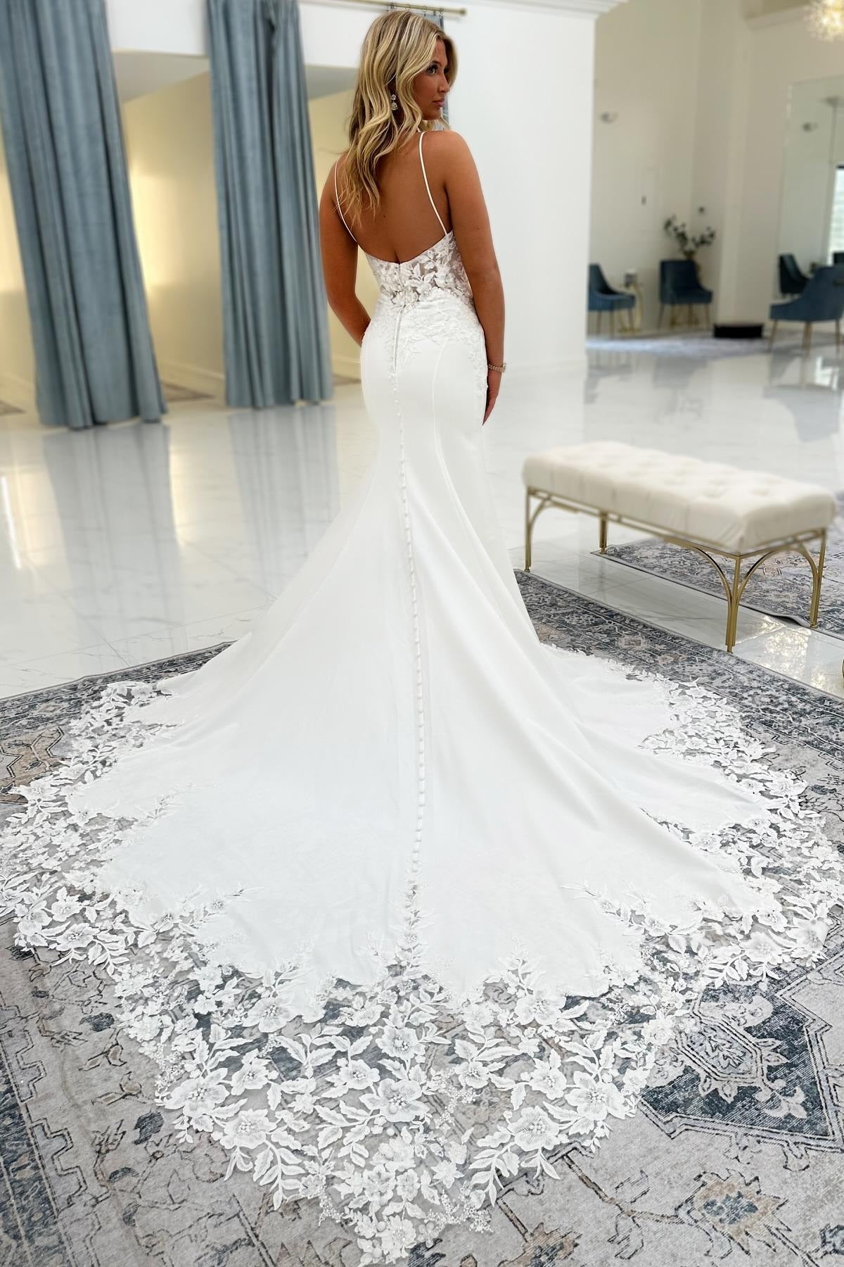 Long Strapless Spaghetti Straps Lace Backless Mermaid Wedding Dresses