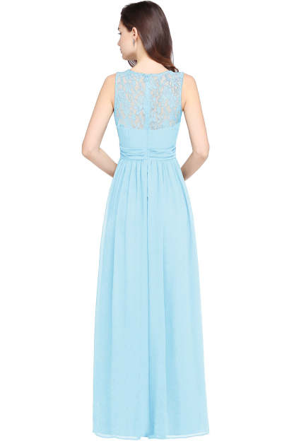 Long A Line Round Neck Chiffon Floor Length Formal Dresses - YESBABYONLINE