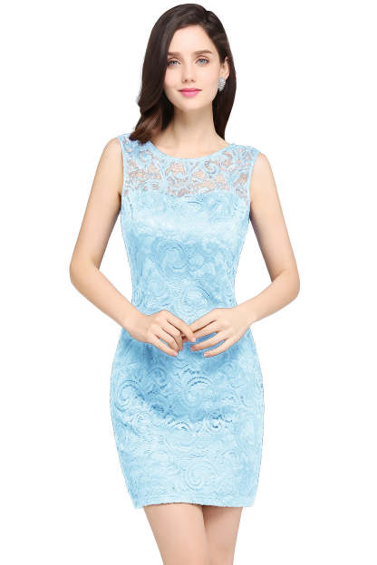 Short Mermaid Scoop Neck Lace Knee Length Formal Dress - YESBABYONLINE