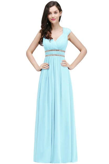 V Neck A Line Off The Shoulder Chiffon Long Bridesmaid Dress - YESBABYONLINE