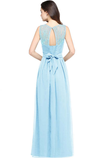 Long Off The Shoulder Round Neck Chiffon Bridesmaid Dress with Floral Lace and Ruffle - YESBABYONLINE