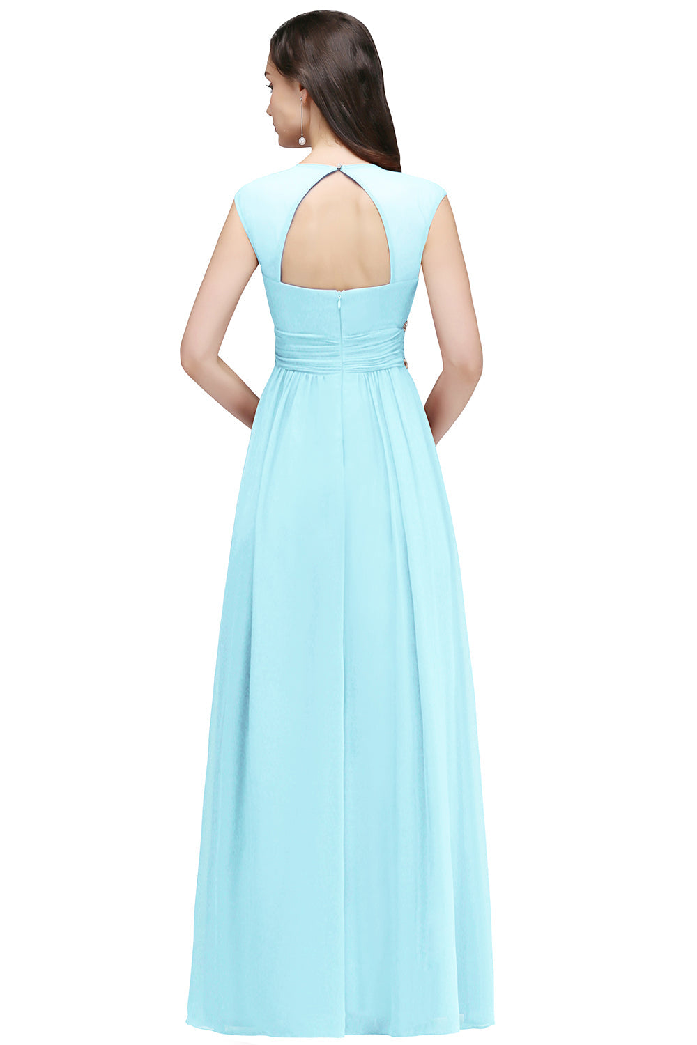 V Neck A Line Off The Shoulder Chiffon Long Bridesmaid Dress - YESBABYONLINE