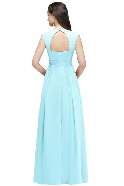 V Neck A Line Off The Shoulder Chiffon Long Bridesmaid Dress - YESBABYONLINE