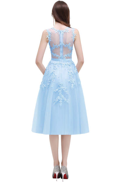 Short A Line Sleeveless Crew Neck Tulle Lace Formal Dress - YESBABYONLINE