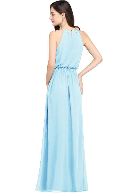 Casual Long Halter Chiffon Floor Length A Line Bridesmaid Dress - YESBABYONLINE