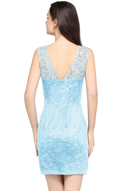 Short Mermaid Scoop Neck Lace Knee Length Formal Dress - YESBABYONLINE