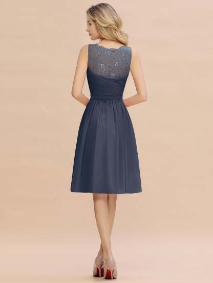 Simple Short A Line V-neck Chiffon Knee Length Bridesmaid Dress - YESBABYONLINE