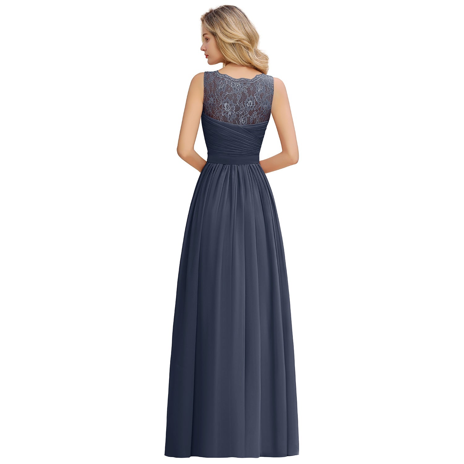 Long A line V-neck Ruffle Sleeveless Chiffon Bridesmaid Dress - YESBABYONLINE