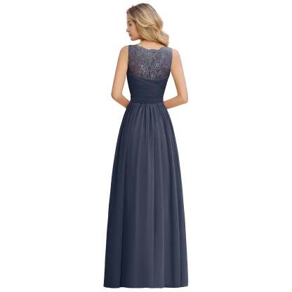 Long A line V-neck Ruffle Sleeveless Chiffon Bridesmaid Dress - YESBABYONLINE