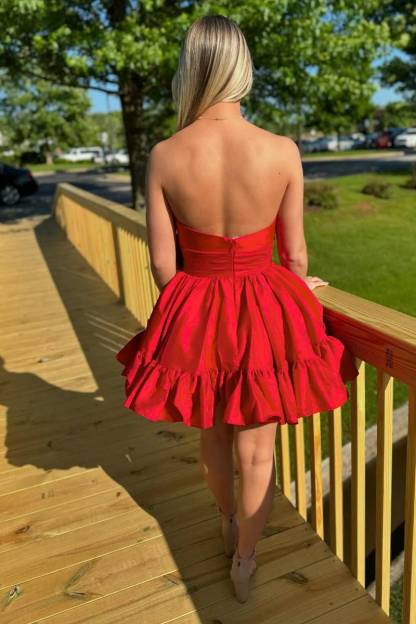 Strapless Pink Taffeta A-line Short Party Dress with Bow
