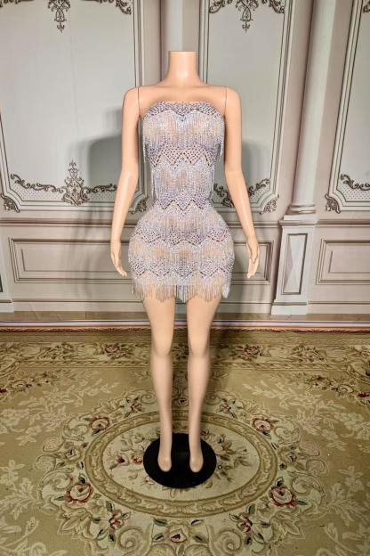 Short Silver Tassel Strapless Natural Zipper Mermaid Prom Dress Yesbabyonline 