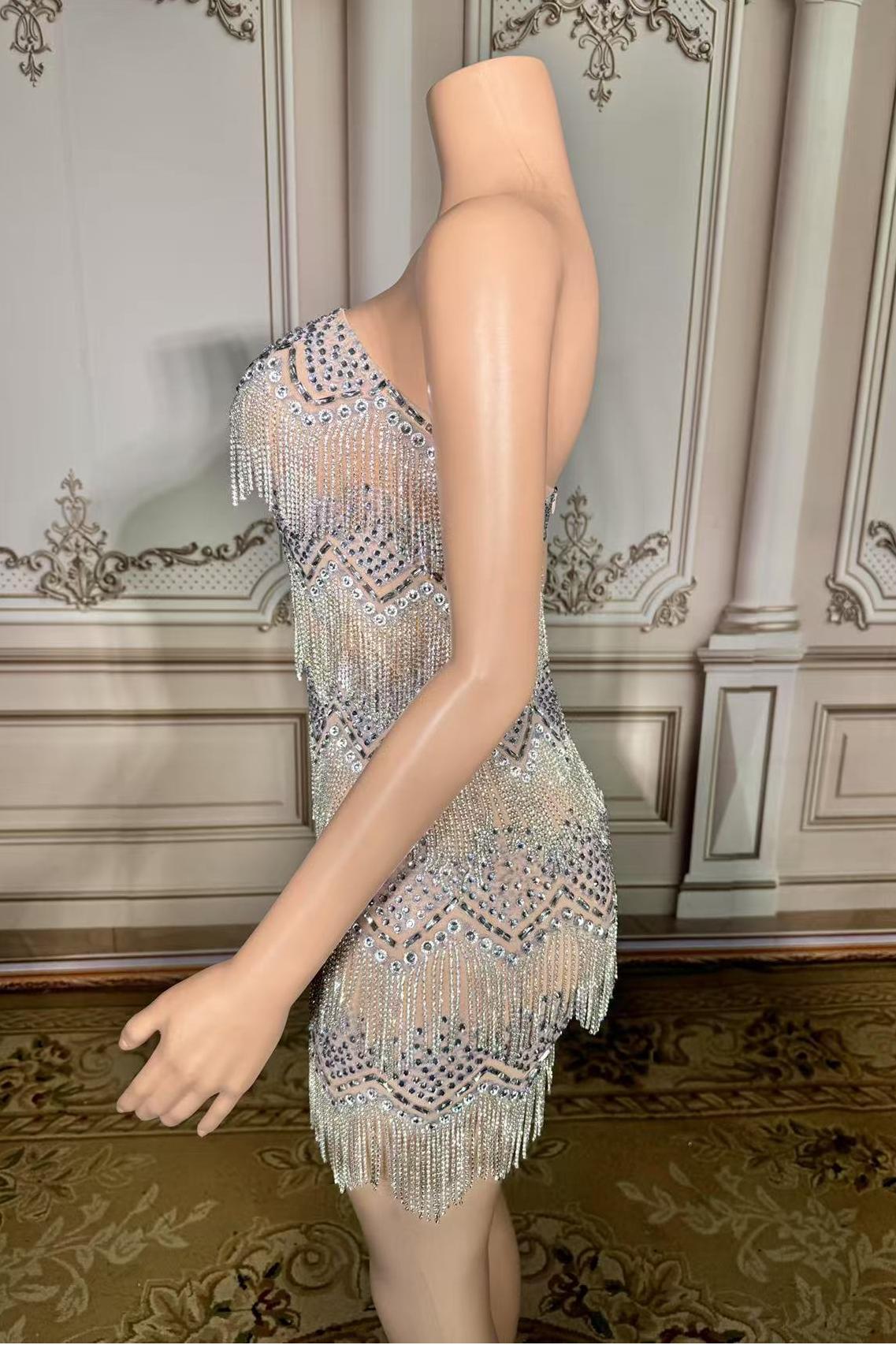 Short Silver Tassel Strapless Natural Zipper Mermaid Prom Dress Yesbabyonline