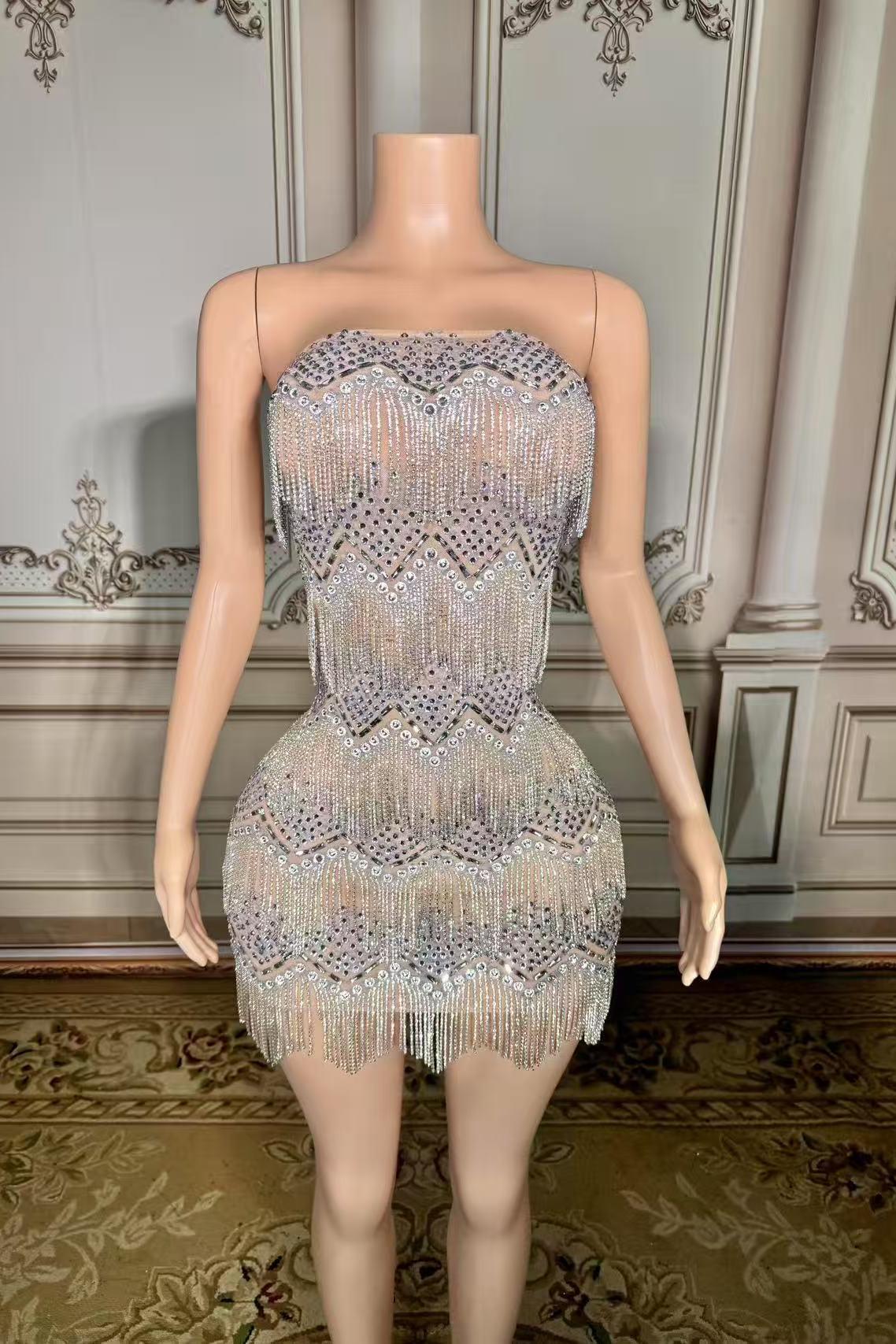 Short Silver Tassel Strapless Natural Zipper Mermaid Prom Dress Yesbabyonline 