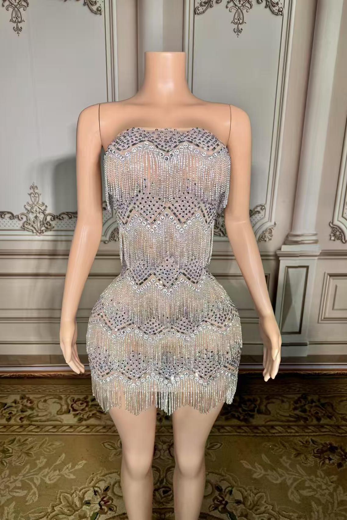 Short Silver Tassel Strapless Natural Zipper Mermaid Prom Dress Yesbabyonline 