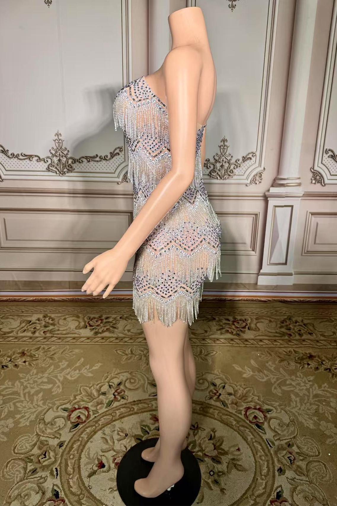 Short Silver Tassel Strapless Natural Zipper Mermaid Prom Dress Yesbabyonline