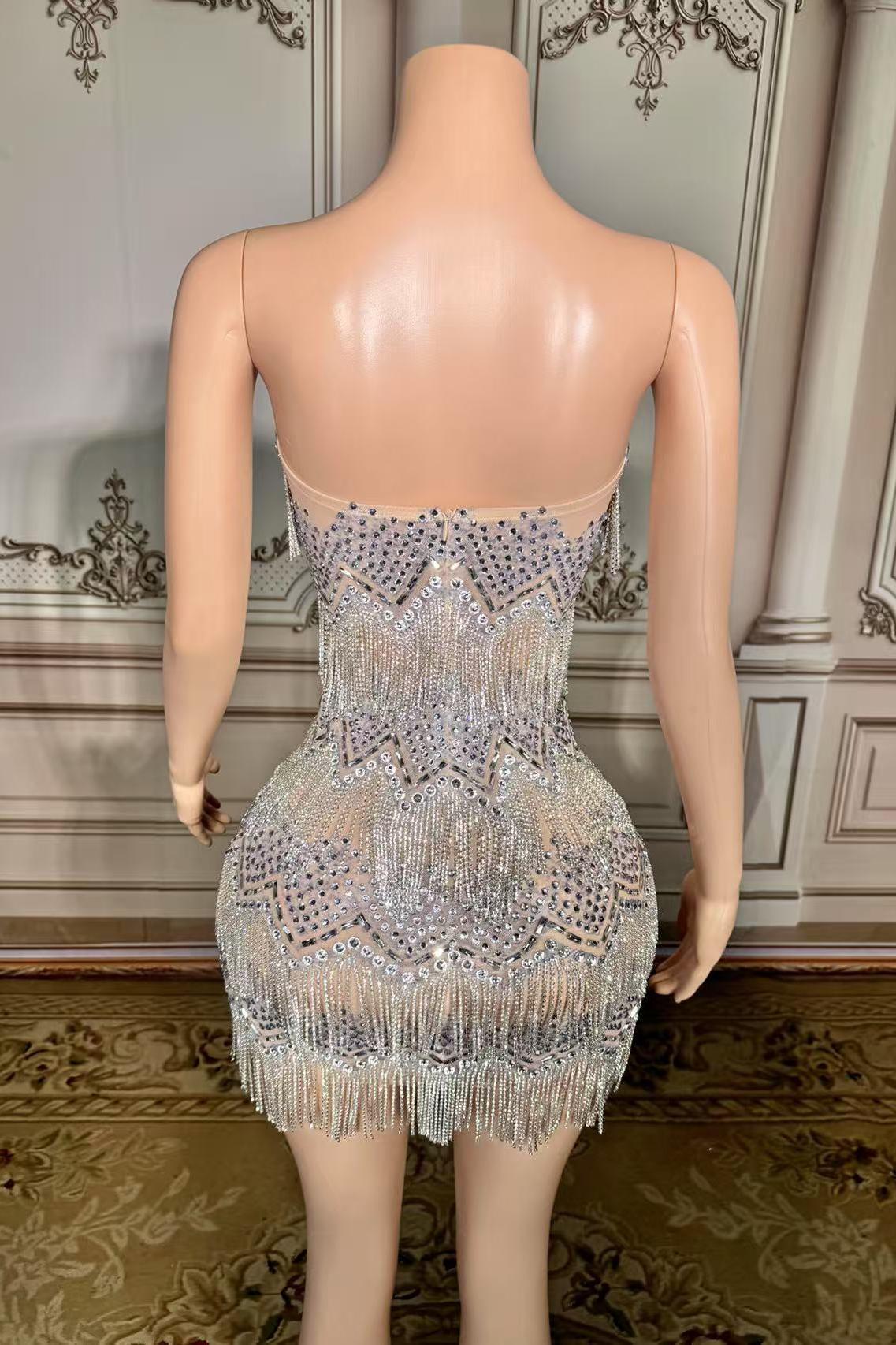 Short Silver Tassel Strapless Natural Zipper Mermaid Prom Dress Yesbabyonline