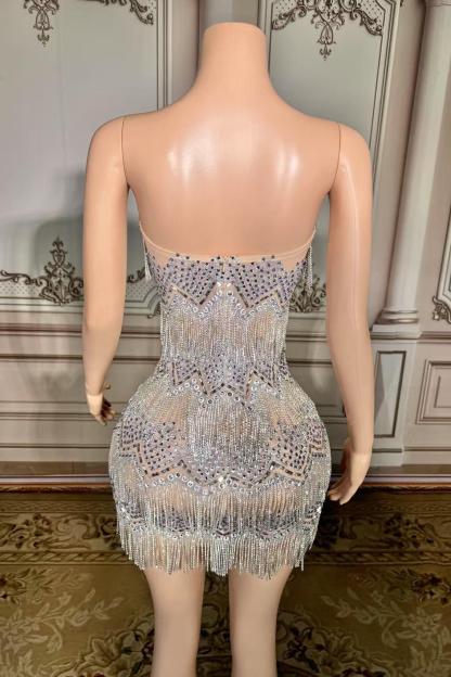 Short Silver Tassel Strapless Natural Zipper Mermaid Prom Dress Yesbabyonline 