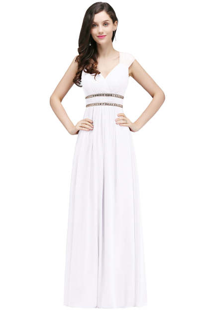 V Neck A Line Off The Shoulder Chiffon Long Bridesmaid Dress - YESBABYONLINE
