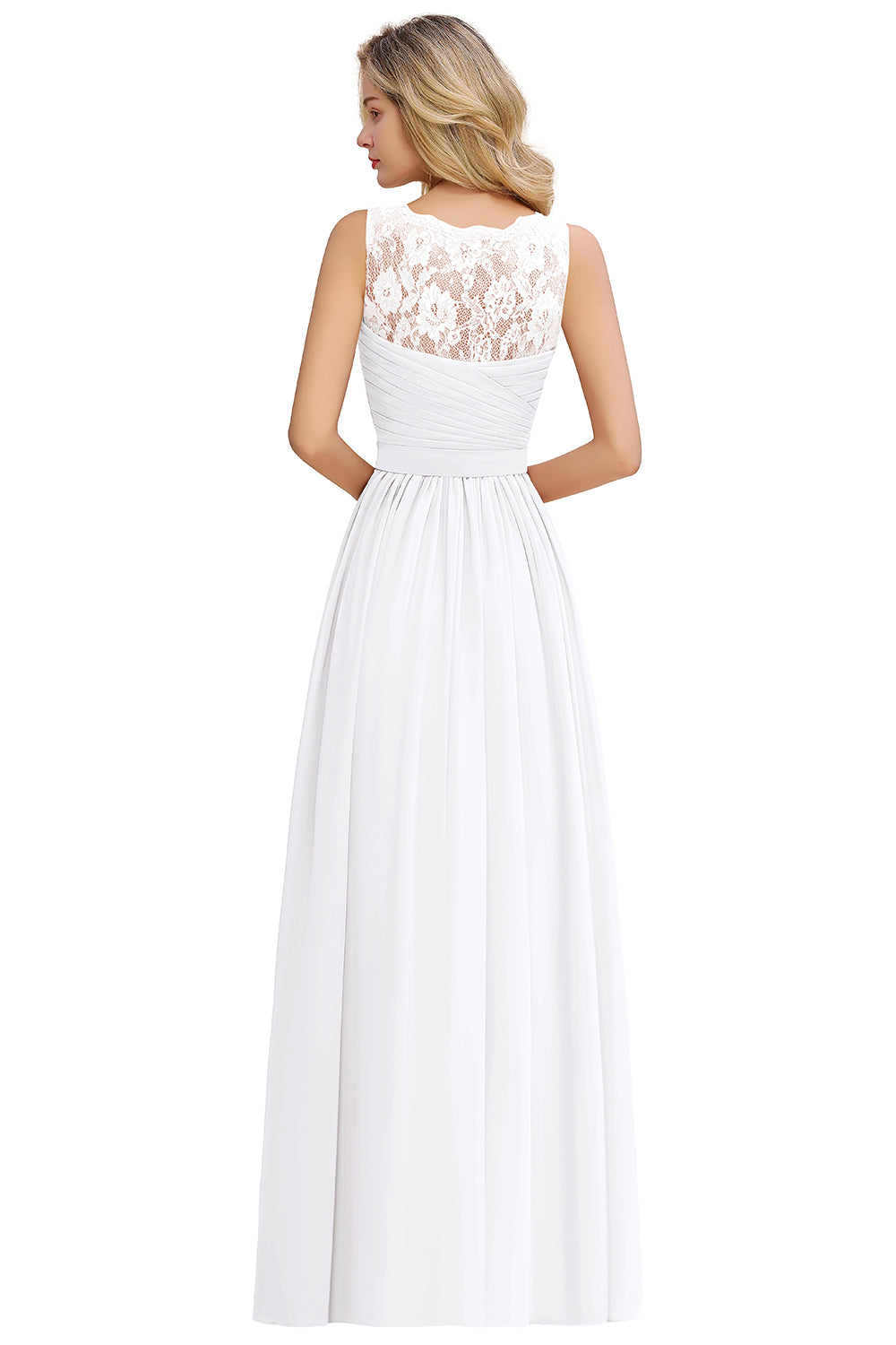 Long A line V-neck Ruffle Sleeveless Chiffon Bridesmaid Dress - YESBABYONLINE