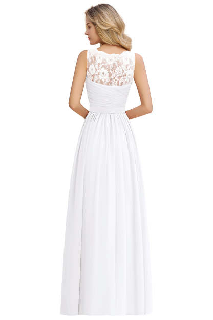 Long A line V-neck Ruffle Sleeveless Chiffon Bridesmaid Dress - YESBABYONLINE