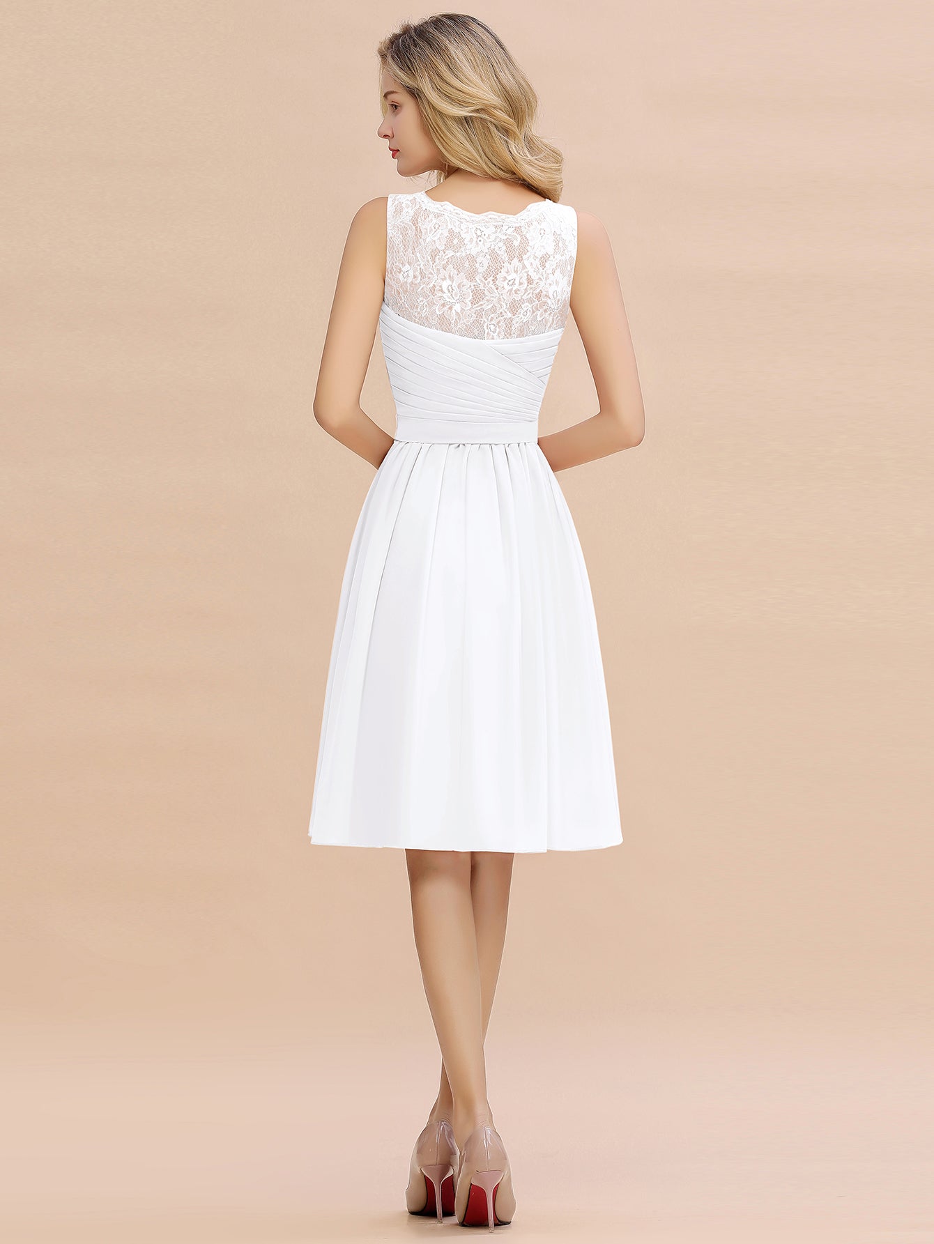 Simple Short A Line V-neck Chiffon Knee Length Bridesmaid Dress - YESBABYONLINE
