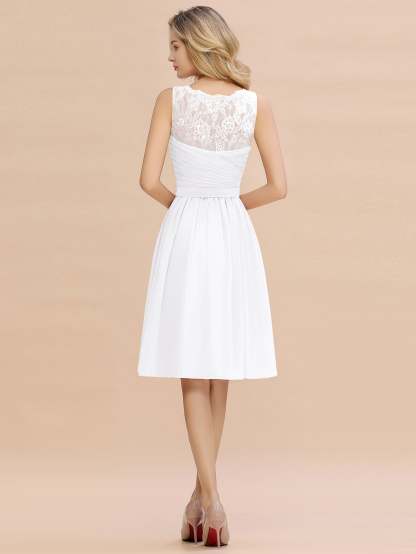 Simple Short A Line V-neck Chiffon Knee Length Bridesmaid Dress - YESBABYONLINE