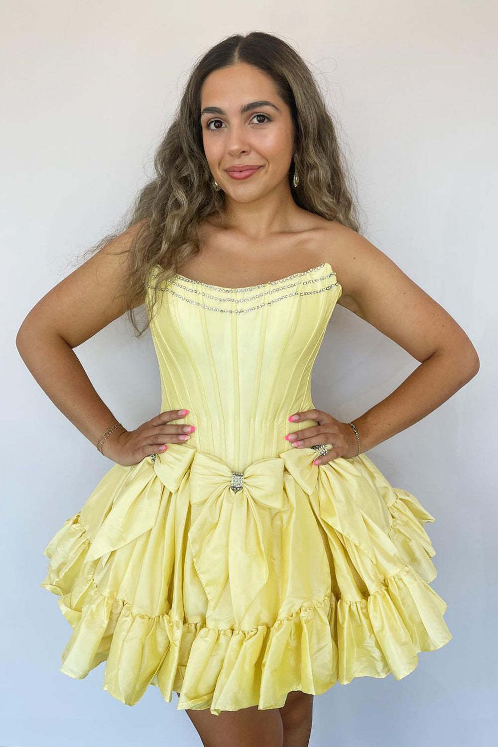 A Line Fuchsia Strapless Corset Short Homecoming Dress With Bow