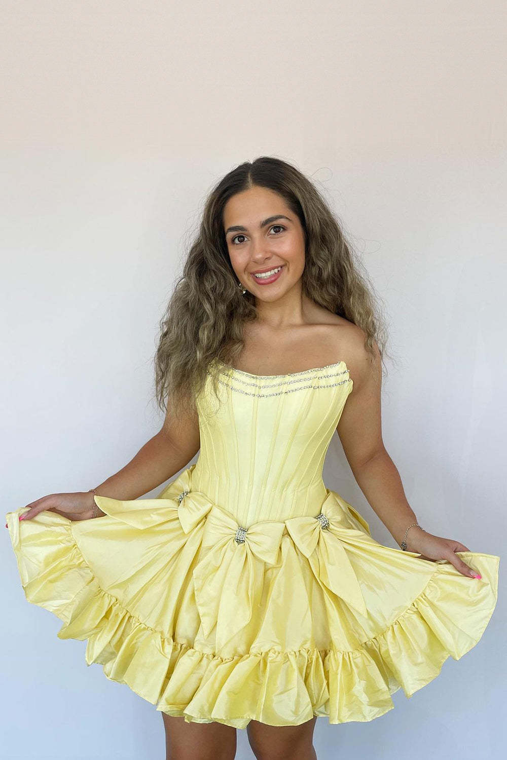 A Line Fuchsia Strapless Corset Short Homecoming Dress With Bow