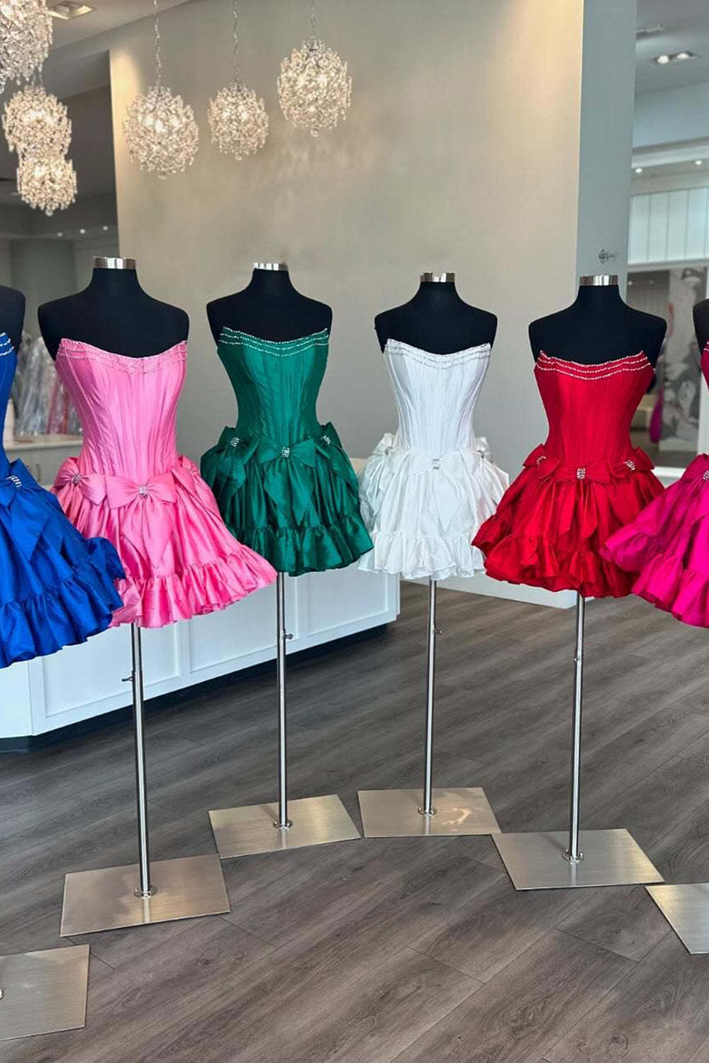 A Line Fuchsia Strapless Corset Short Homecoming Dress With Bow