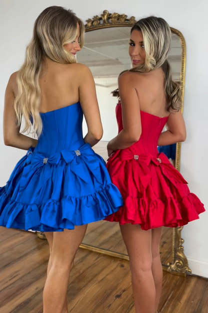 A Line Fuchsia Strapless Corset Short Homecoming Dress With Bow