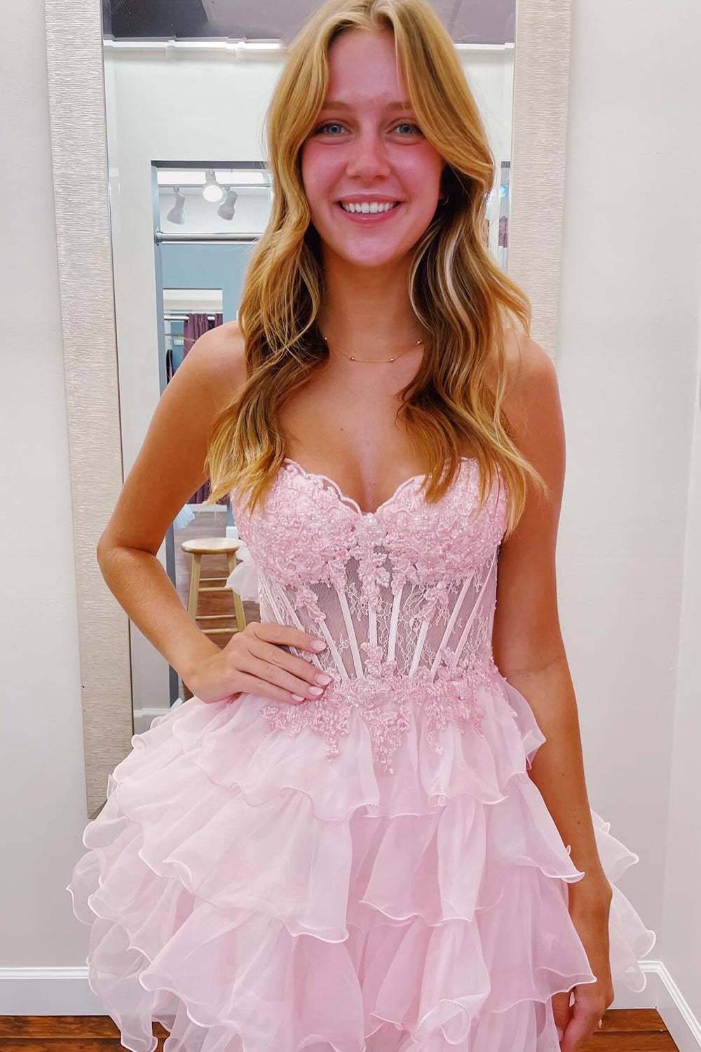 A-Line Light Blue Sweetheart Corset Short Homecoming Dress with Ruffles