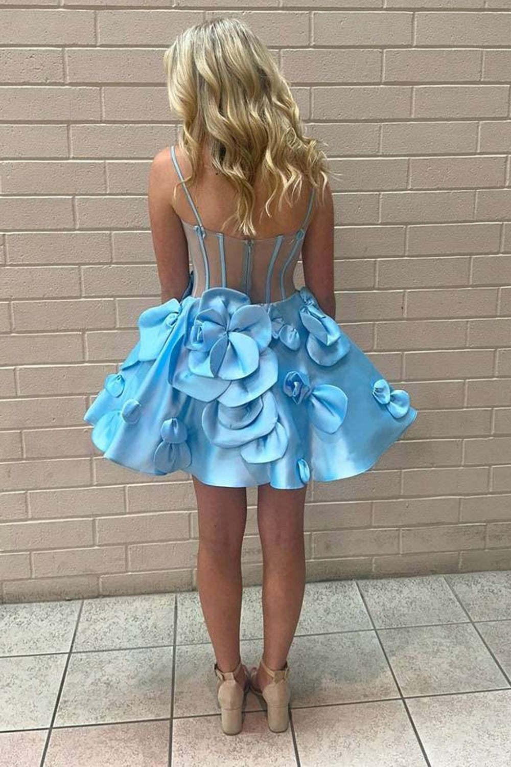 A Line Yellow Corset Short Homecoming Dress With 3D Flowers