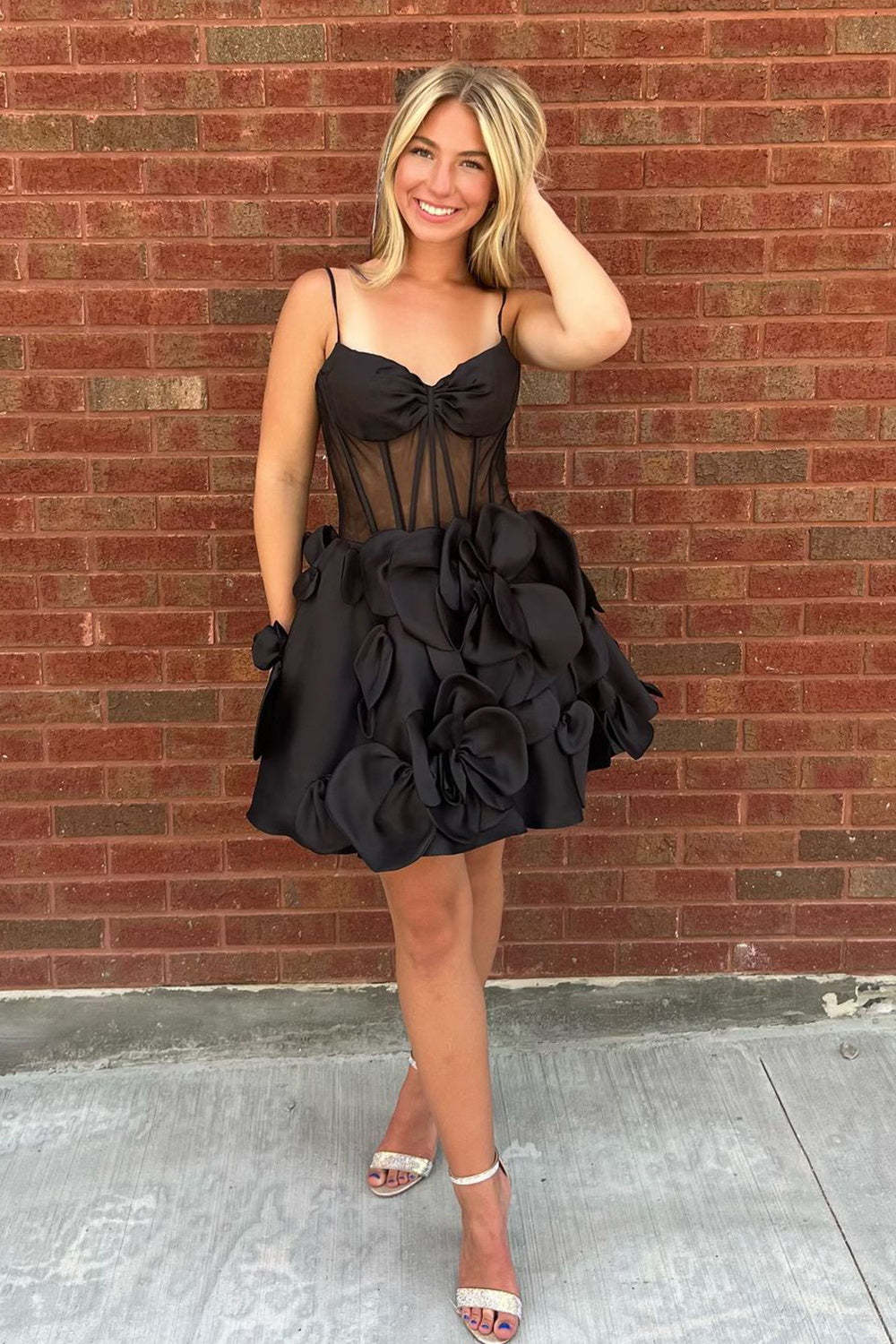 A Line Yellow Corset Short Homecoming Dress With 3D Flowers