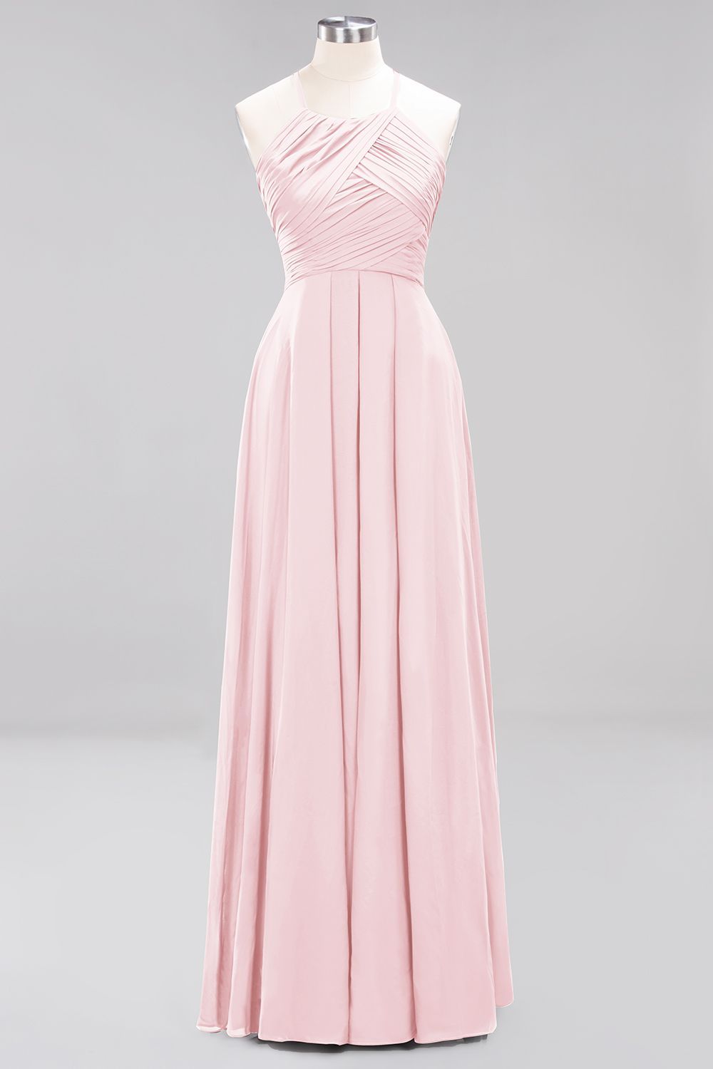 Long A-Line Halter Ruffles Floor-Length Chiffon Bridesmaid Dress - YESBABYONLINE