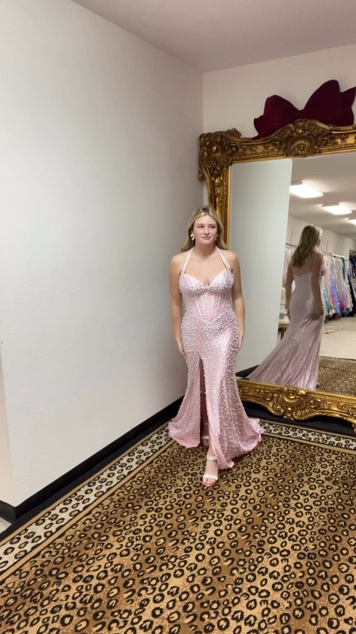 Mermaid Halter Sweetheart Long Prom Dress With Pearls