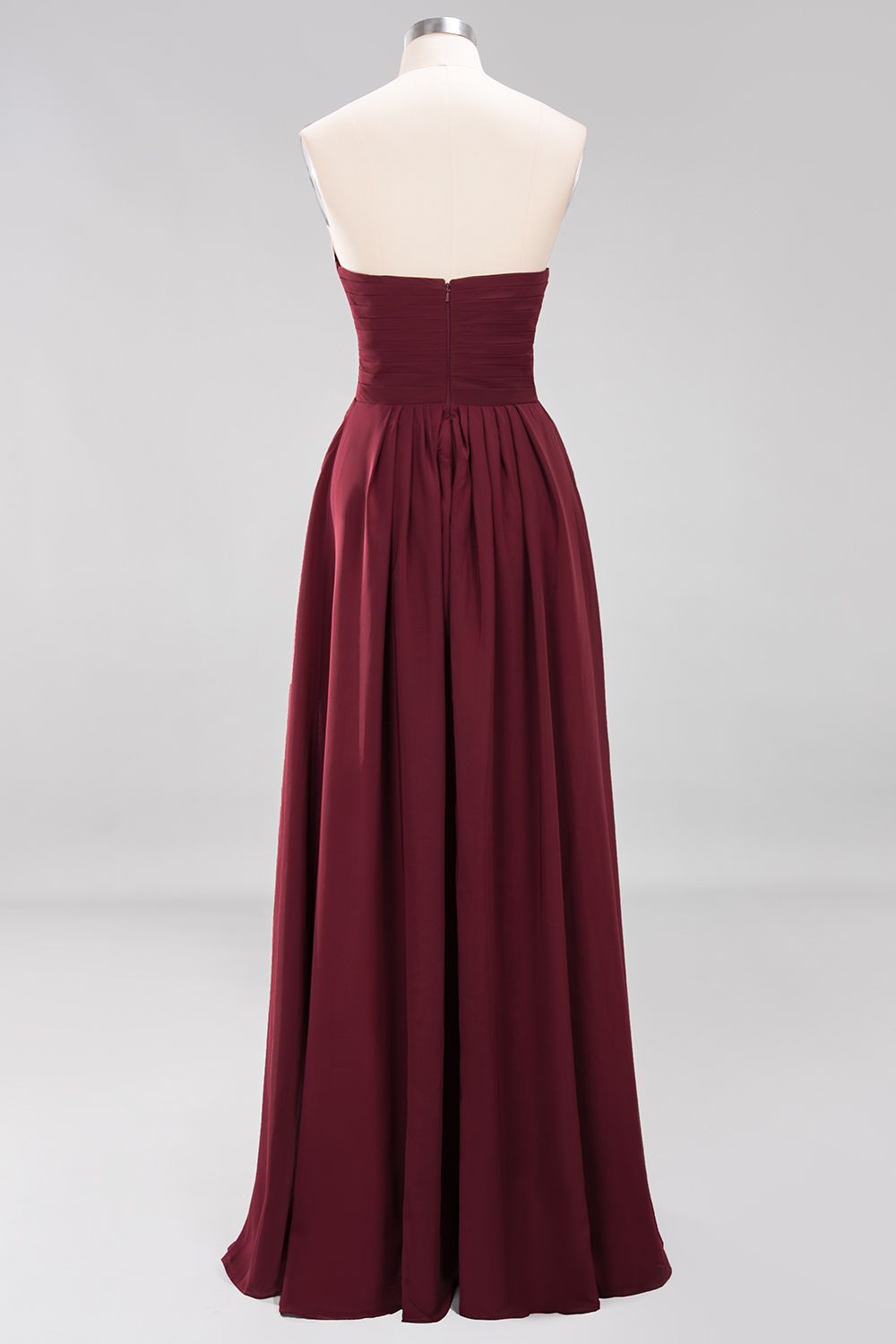 Long A Line Sweetheart Strapless Ruffles Floor Length Chiffon Bridesmaid Dress - YESBABYONLINE