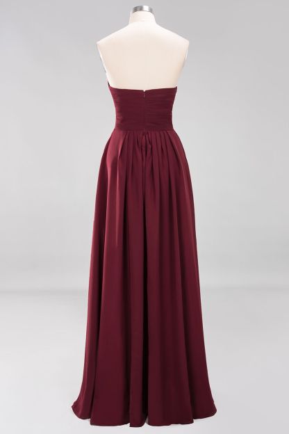Long A Line Sweetheart Strapless Ruffles Floor Length Chiffon Bridesmaid Dress - YESBABYONLINE