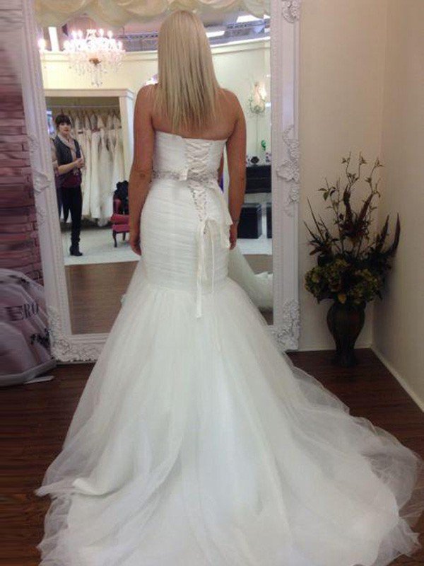 Long Mermaid Sweetheart Tulle Floor-Length Sleeveless Wedding Dresses - YESBABYONLINE