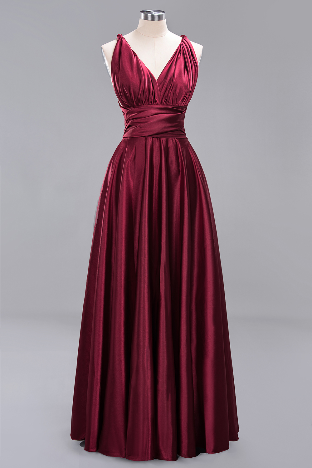 Elegant Long Burgundy Satin One Shoulder Bridesmaid Dresses - YESBABYONLINE