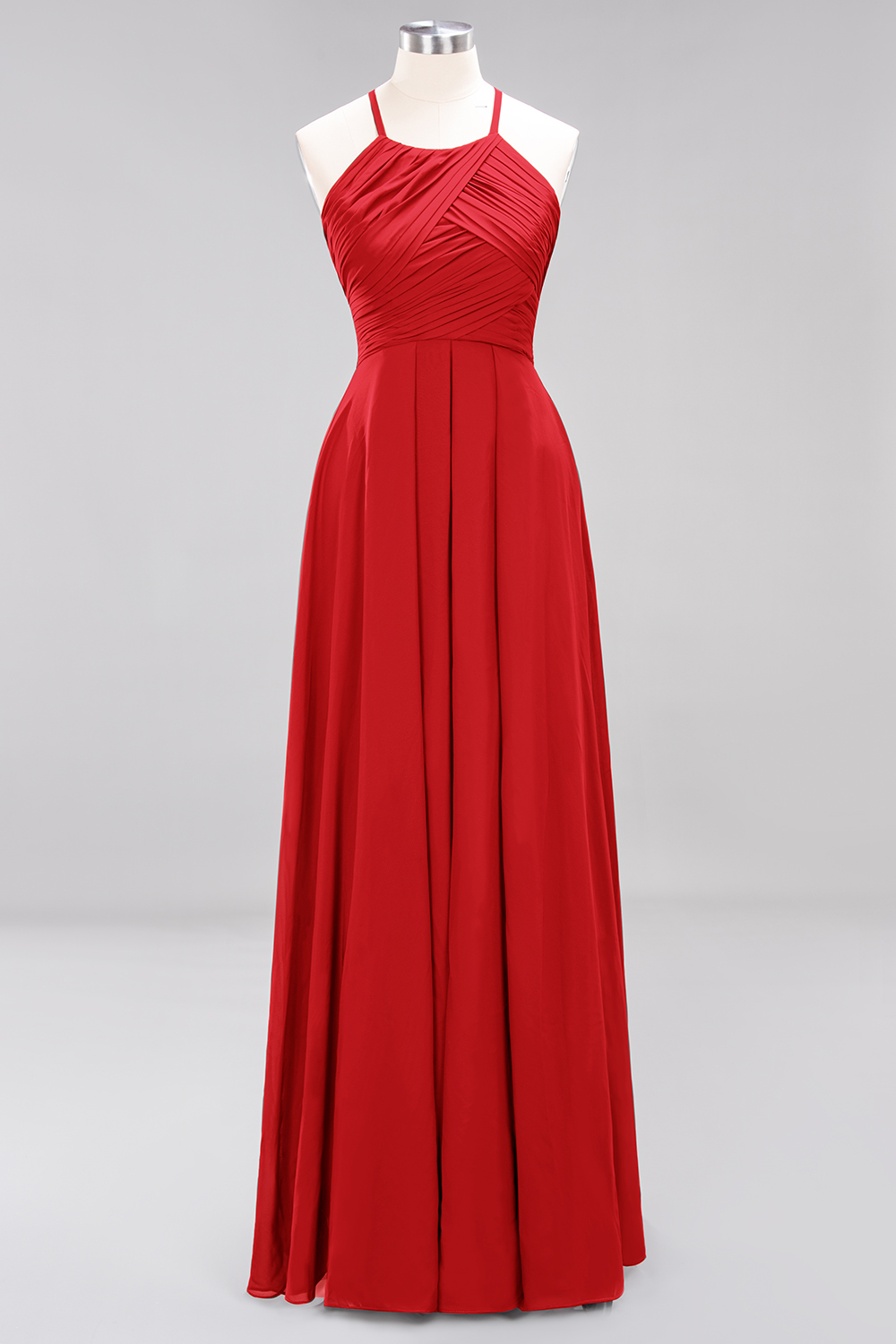 Long A-Line Halter Ruffles Floor-Length Chiffon Bridesmaid Dress - YESBABYONLINE