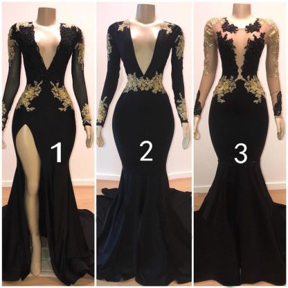 Charming Mermaid V-Neck Long Appliques Lace Floor-Length Prom Dresses with Sleeves - YESBABYONLINE