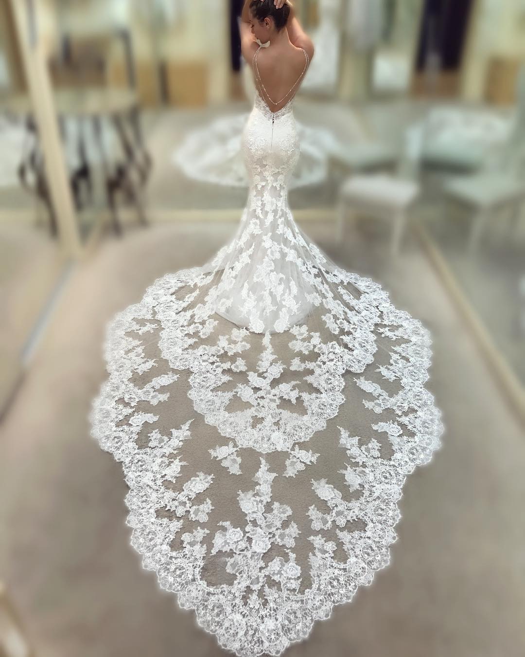 Stunning Long Spaghetti Straps Appliques Lace Mermaid Backless Wedding Dress With Train - YESBABYONLINE