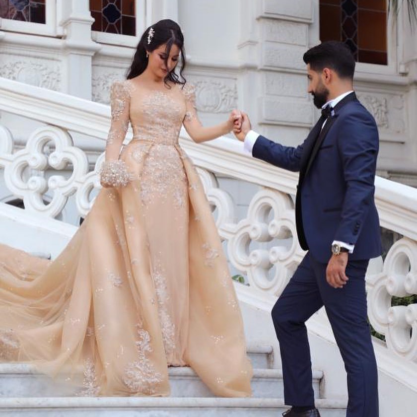 Gorgeous Long Sleeves Mermaid Applique Lace Wedding Dresses with Detachable Train - YESBABYONLINE