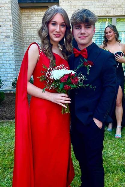 Asymmetrical One Shoulder Beaded Prom Dress with Cape