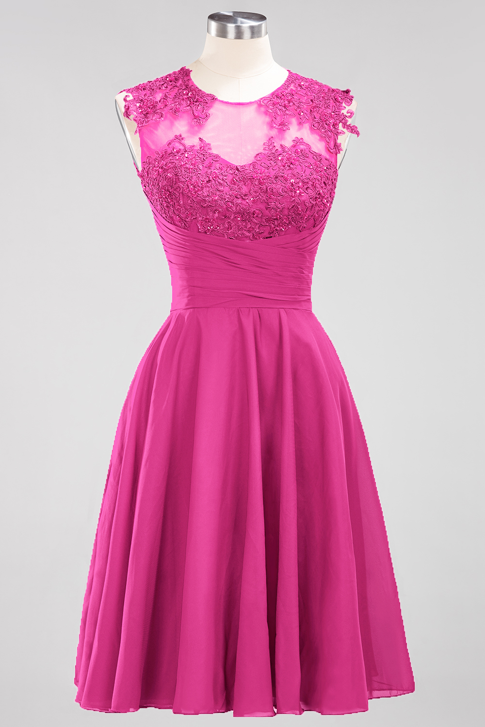 Short A-line Appliques Lace Sleeveless Knee-Length Bridesmaid Dresses with Ruffles - YESBABYONLINE