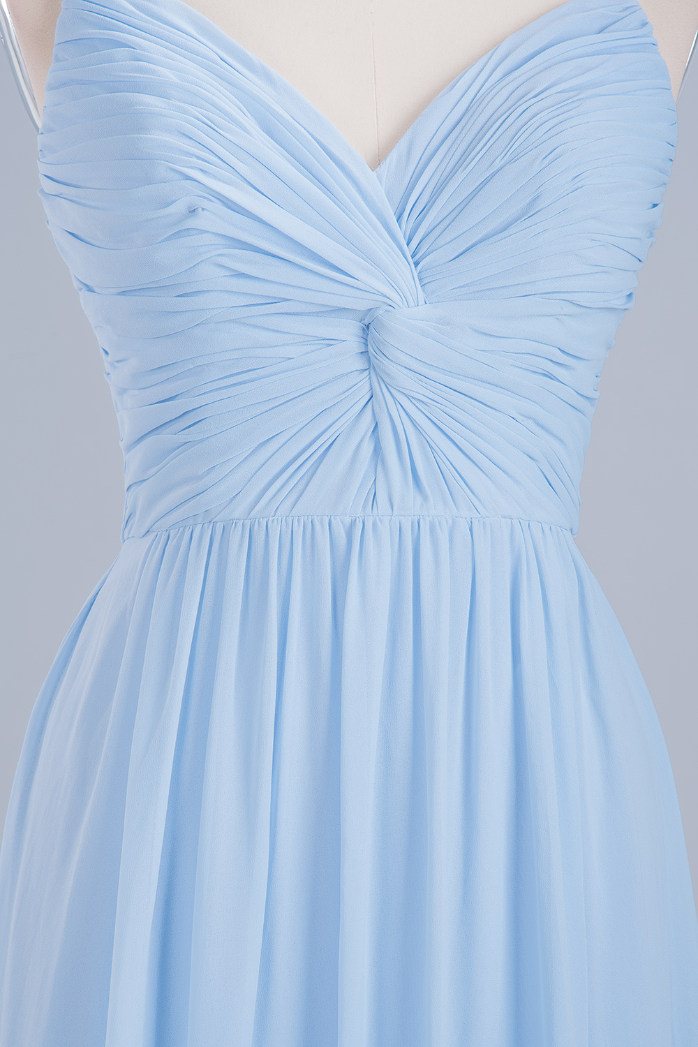 Sky Blue Long A-Line V-Neck Spaghetti Straps Floor-Length Chiffon Bridesmaid Dresses - YESBABYONLINE