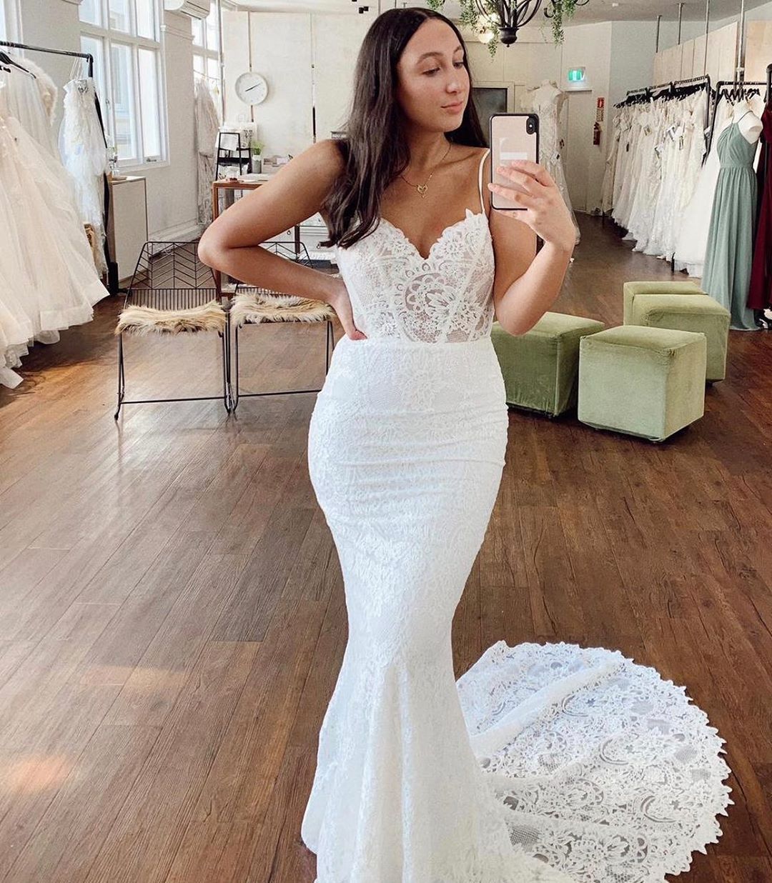 Long Spaghetti Strap Sweetheart Lace Mermaid Wedding Dresses - YESBABYONLINE