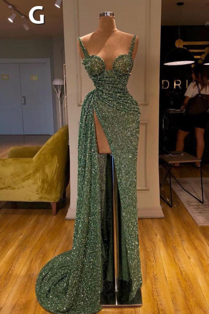 Glitter Long A-line Off the Shoulder Mermaid Prom Dress with Slit - YESBABYONLINE