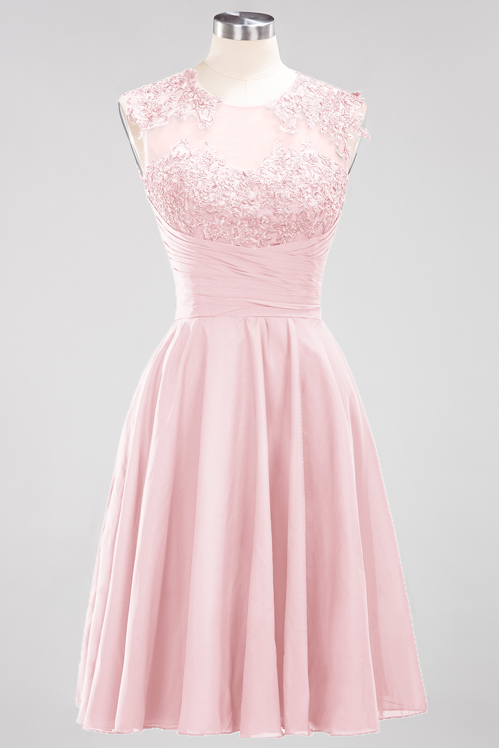 Short A-line Appliques Lace Sleeveless Knee-Length Bridesmaid Dresses with Ruffles - YESBABYONLINE