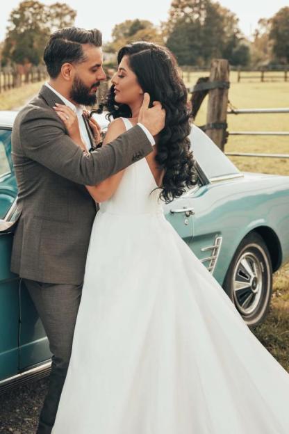 Elegant Long V-Neck A-Line Sleeveless Satin Wedding Dress with Ruffles - YESBABYONLINE